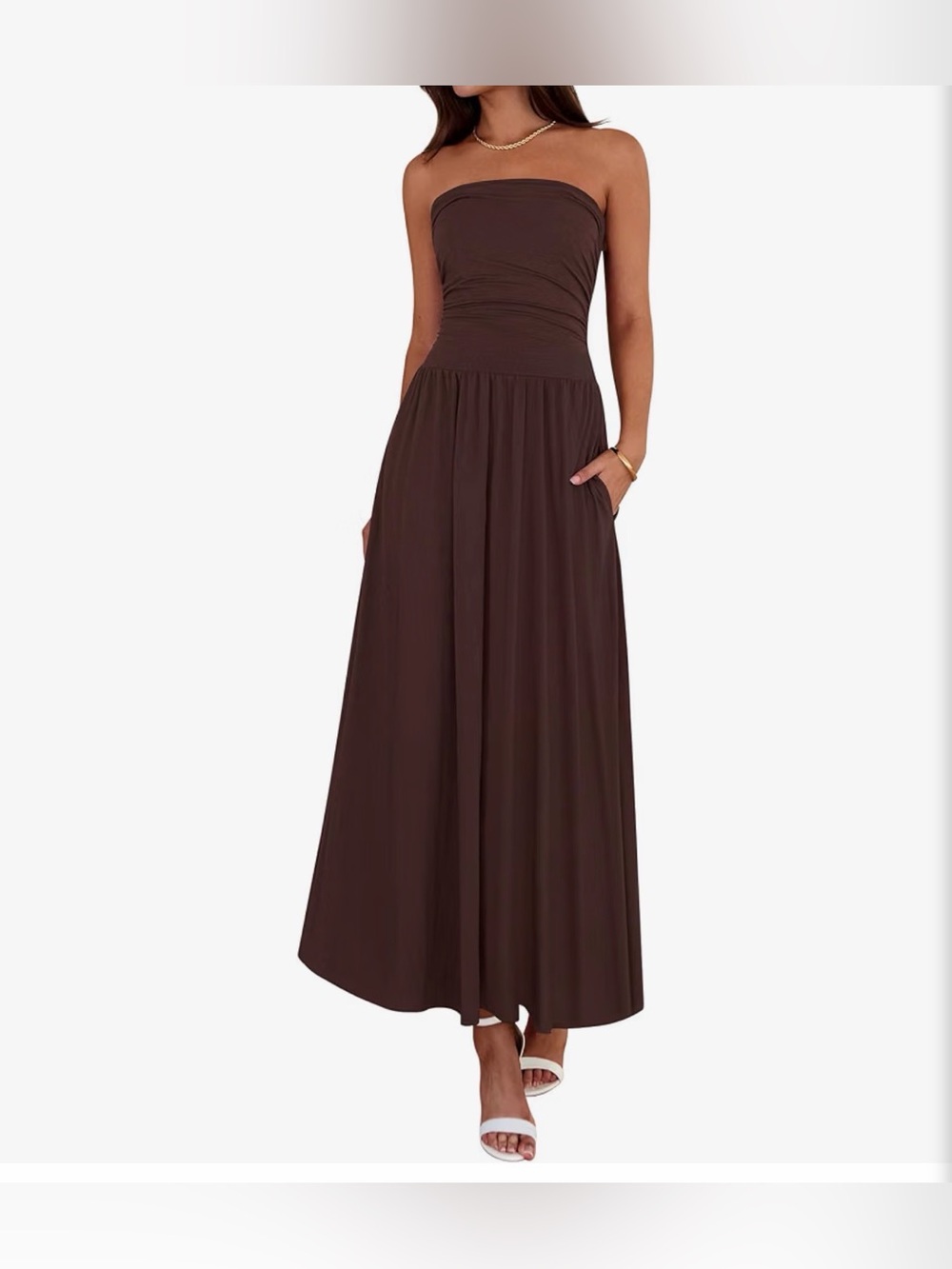 Elegant BTFBM Strapless Maxi Dress in Chocolate Brown-S
